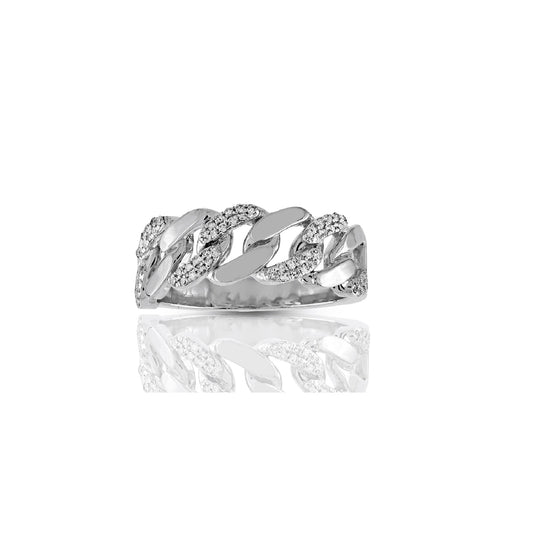925 Silver Cz Round Diamond 7.85 MM Cuban Ring