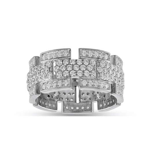 925 Silver Cz Diamond 10.1mm Panther Link Ring For Men's
