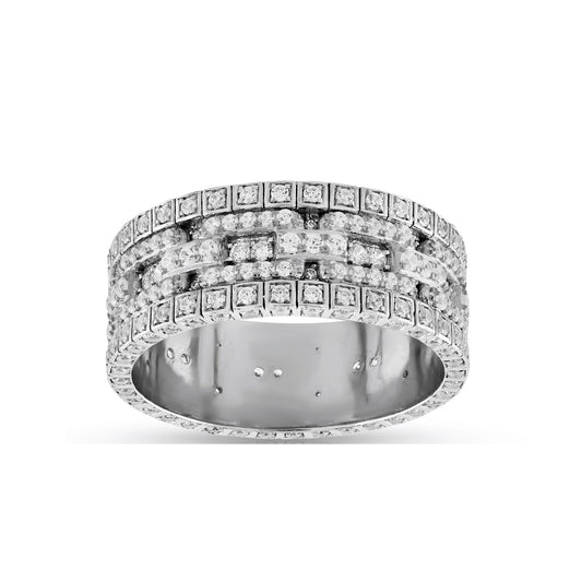 925 Silver Cz Diamond 8.7mm Men's Panther Link Ring