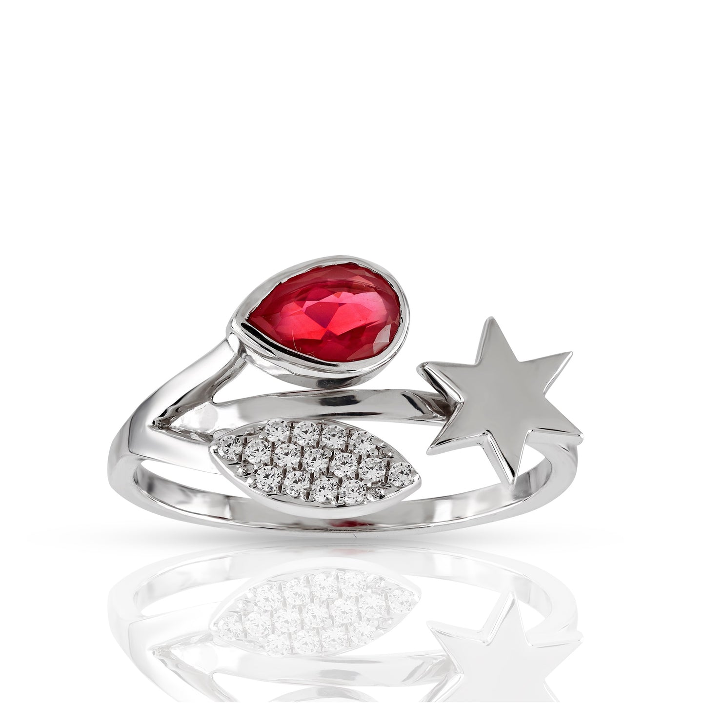 925 Silver Cz Diamond and Color Stone Star Ring