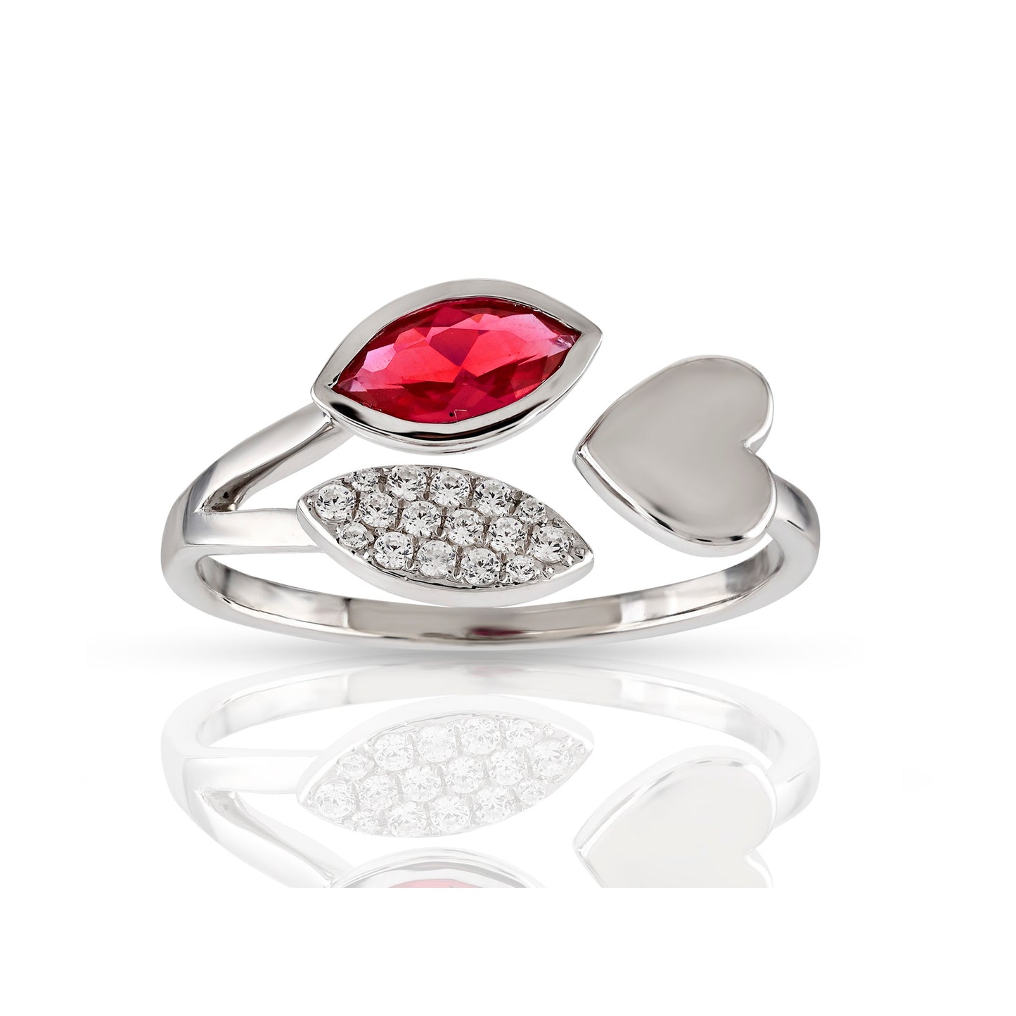 925 Silver CZ Round Diamond Color Stone Heartshape Ring