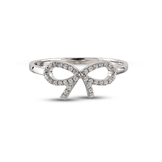 925 Silver CZ Round Diamond Bow Ring