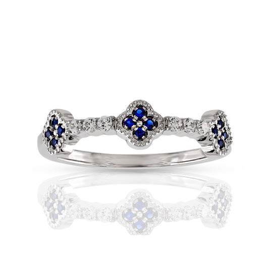 925 Silver Cz Diamond and Color Stone Multi Clover Ring