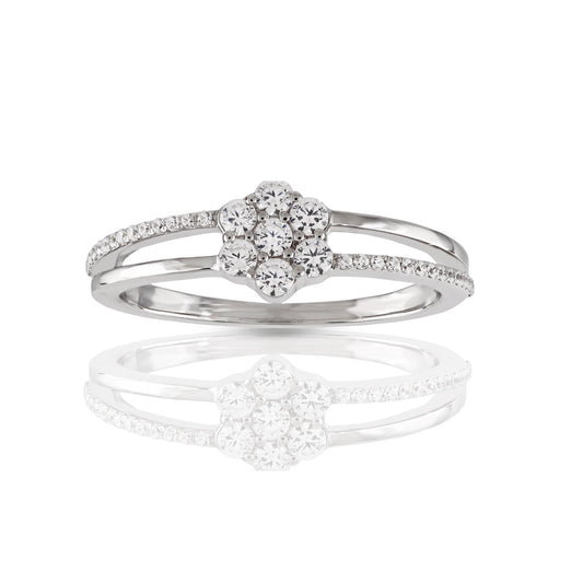 925 Silver CZ Round Diamond Flower Ring