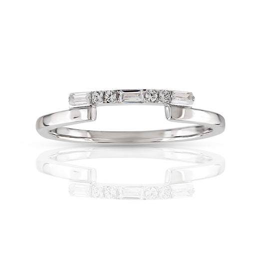 925 Silver CZ Round Diamond and Baguette Diamond Ring