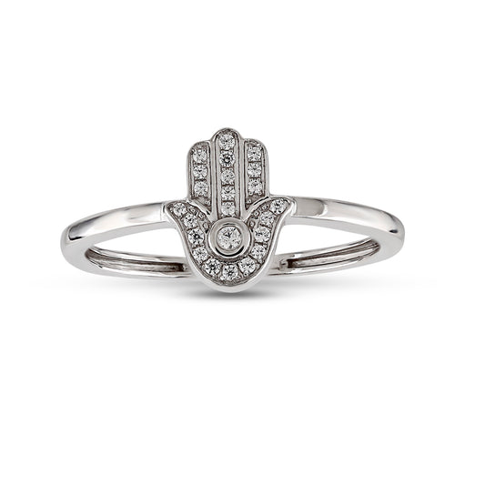 925 Silver CZ Round Diamond Hamsa Ring