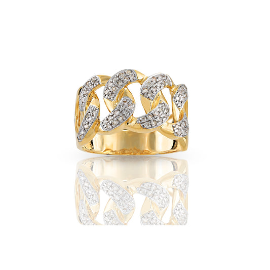 Yellow Gold White Diamond Cuban Ring by Truth Jewel