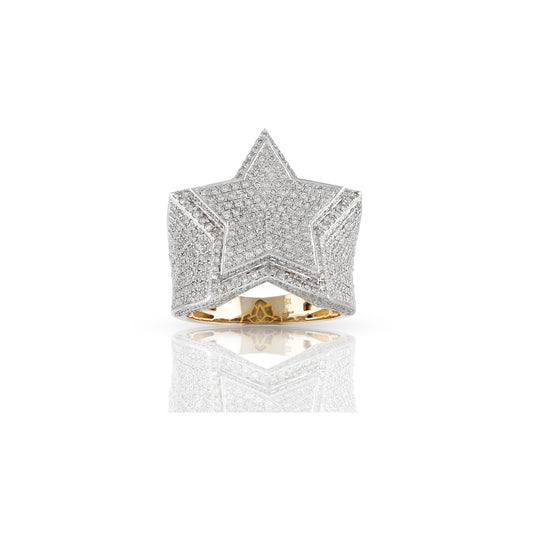 Yellow Gold White Diamond Star Ring by Truth Jewel