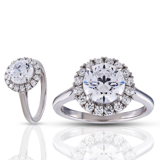 925 Silver Cz Round Diamond Halo Ring For Engagement