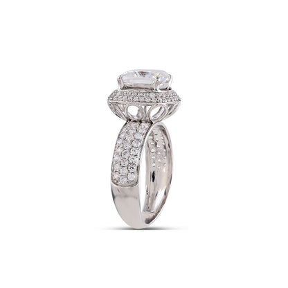925 Silver Cz Round & Cushion Diamond Halo Engagement Ring
