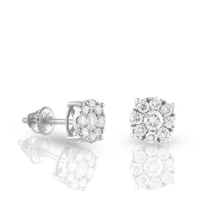 Round Diamond Ladies Cluster Style Stud Earrings By Truth Jewel
