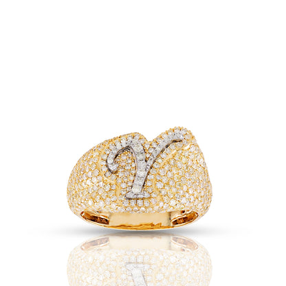 Initial Letter Statement Ring with Diamond Pave By Truth Jewel