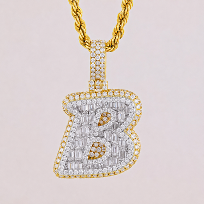 Initial Pendant with 2.2CT Emerald cut Diamond