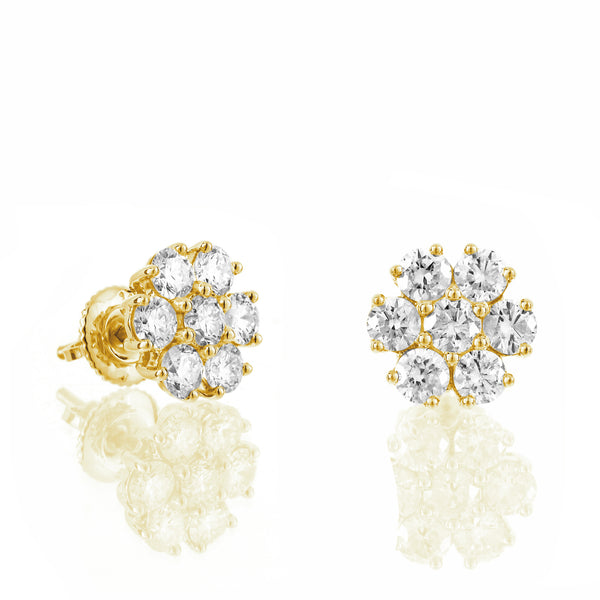 A pair of 0.50ct diamond stud earrings with a gold metal band and central diamond clusters, displayed against a white background.