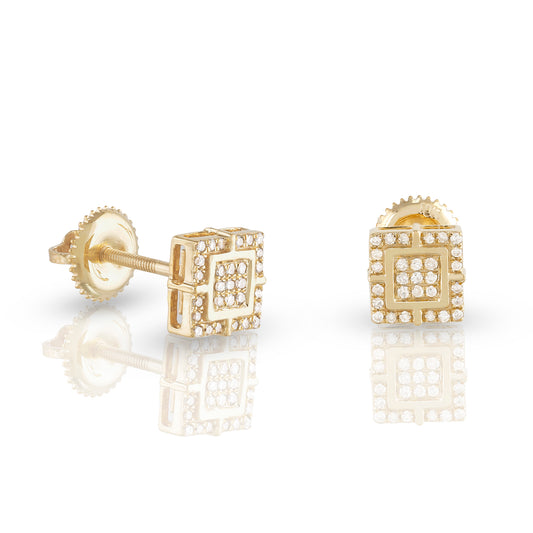Gold Square Earrings Round Natural Diamond 0.15CT by Truth Jewel