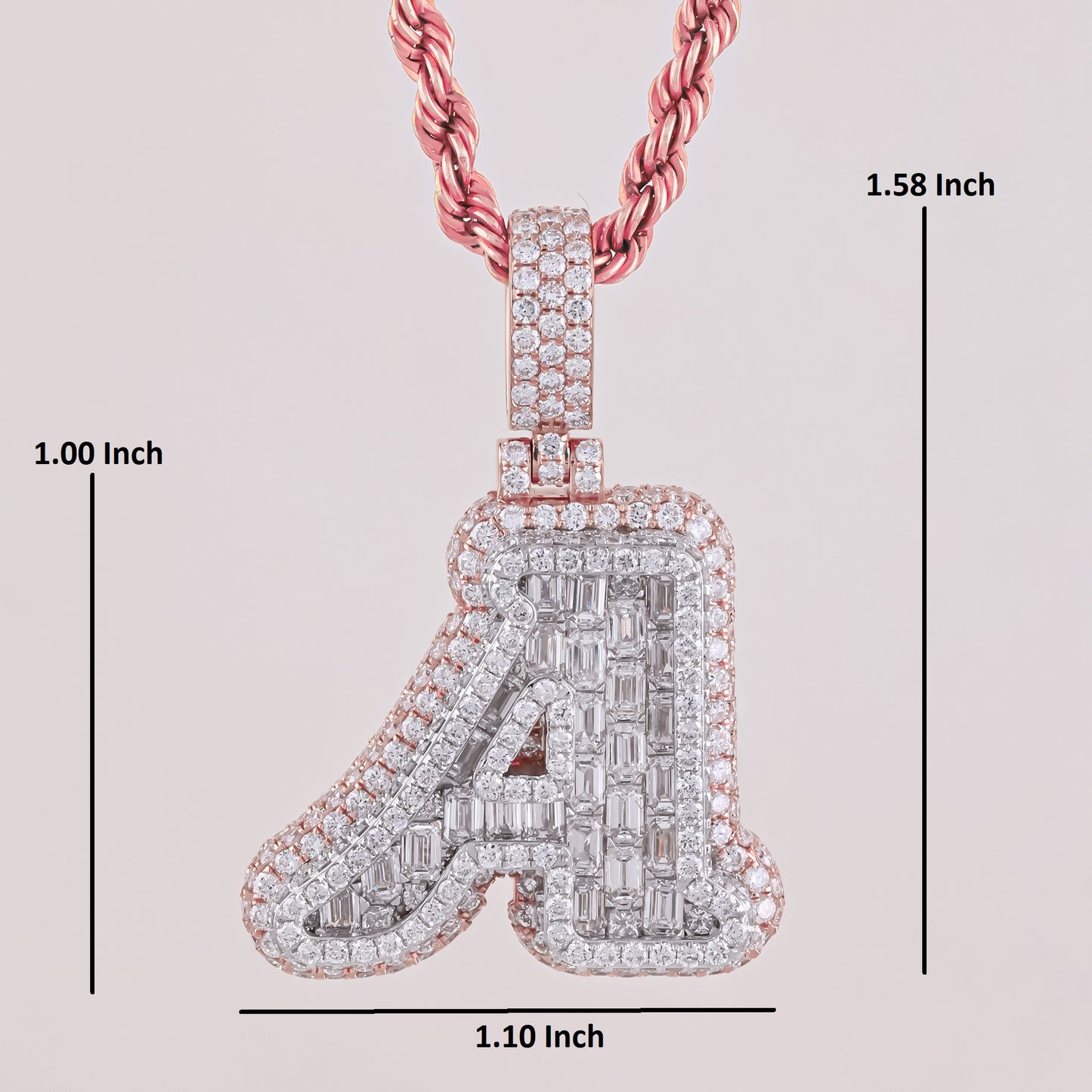 Rose Gold Initial A Diamond Pendant with 6.7CTW Emerald & Round Diamonds
