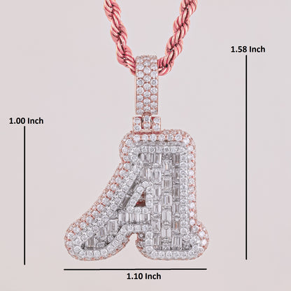 Rose Gold Initial A Diamond Pendant with 6.7CTW Emerald & Round Diamonds