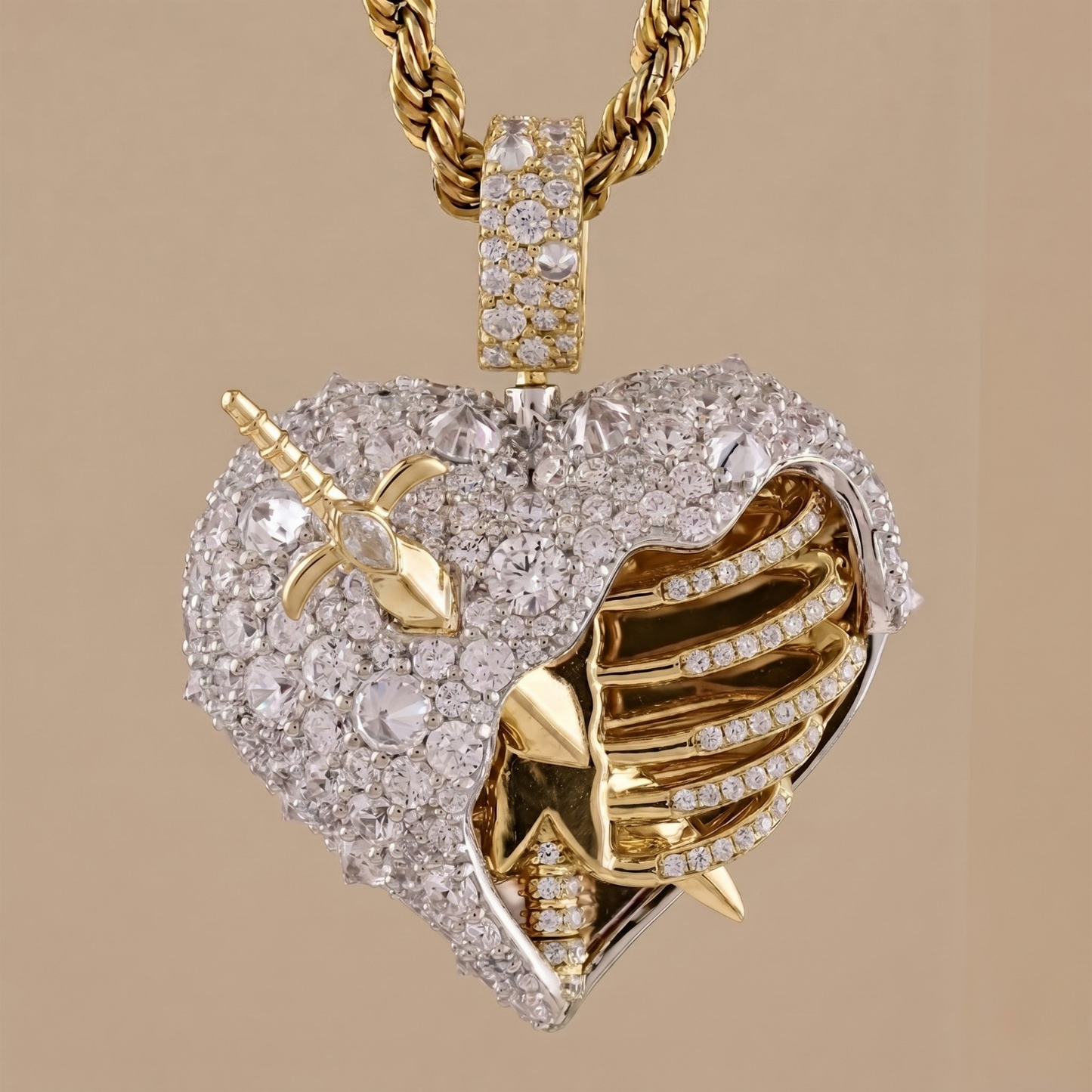 gold and diamond heart pendan