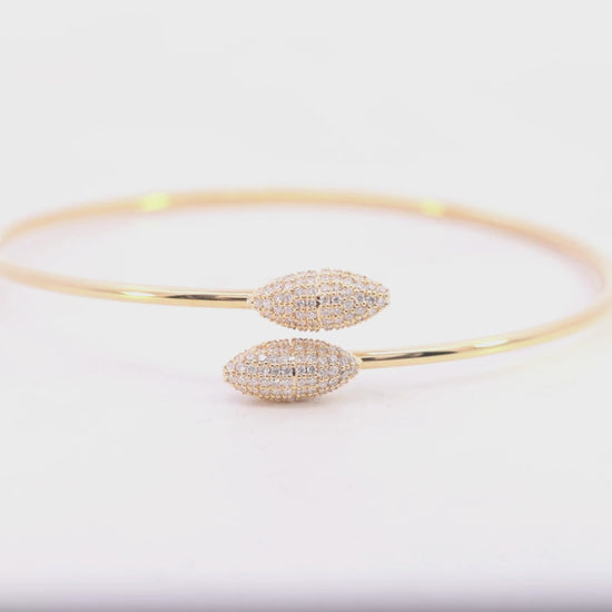 14KT Gold Dual Pavé 1.15 Natural Diamond Open Bangle Bracelet Video
