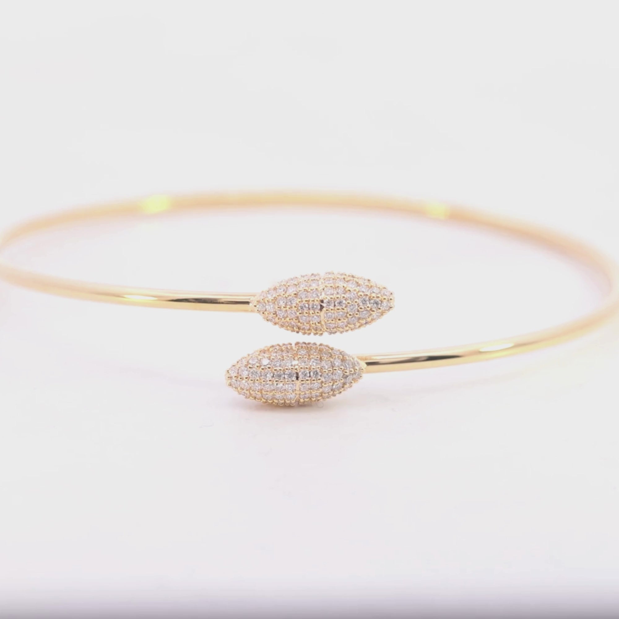 14KT Gold Dual Pavé 1.15 Natural Diamond Open Bangle Bracelet Video
