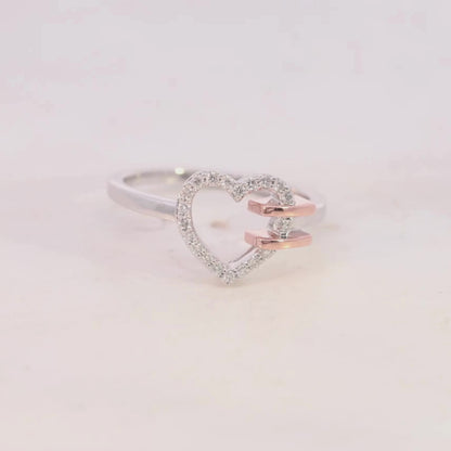 Two-Tone Heart Link Diamond Ring with 0.15 CTW Diamonds in Gold