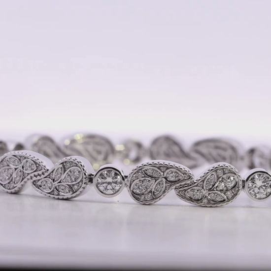 10KT White Gold Paisley Diamond Link Bracelet (3.3 CT) For Women's video