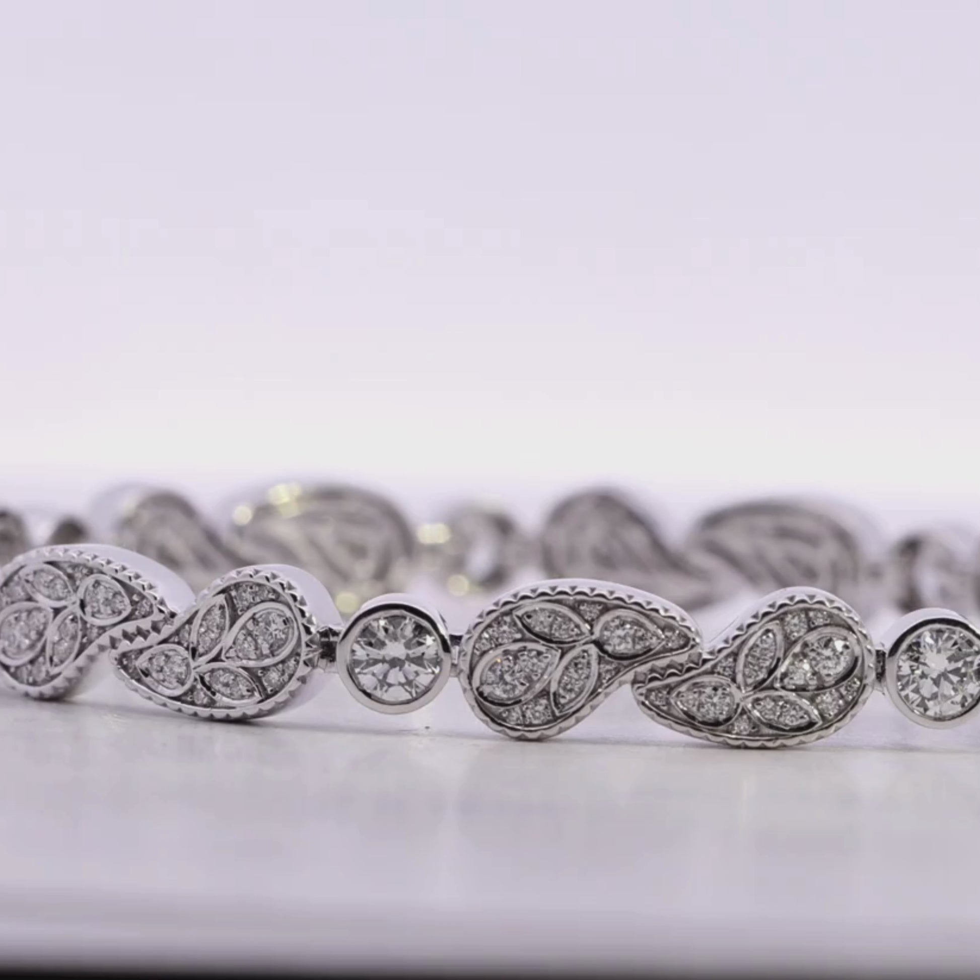 10KT White Gold Paisley Diamond Link Bracelet (3.3 CT) For Women's video