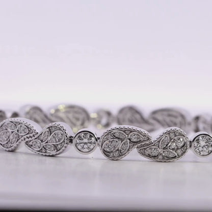 10KT White Gold Paisley Diamond Link Bracelet (3.3 CT) For Women's video