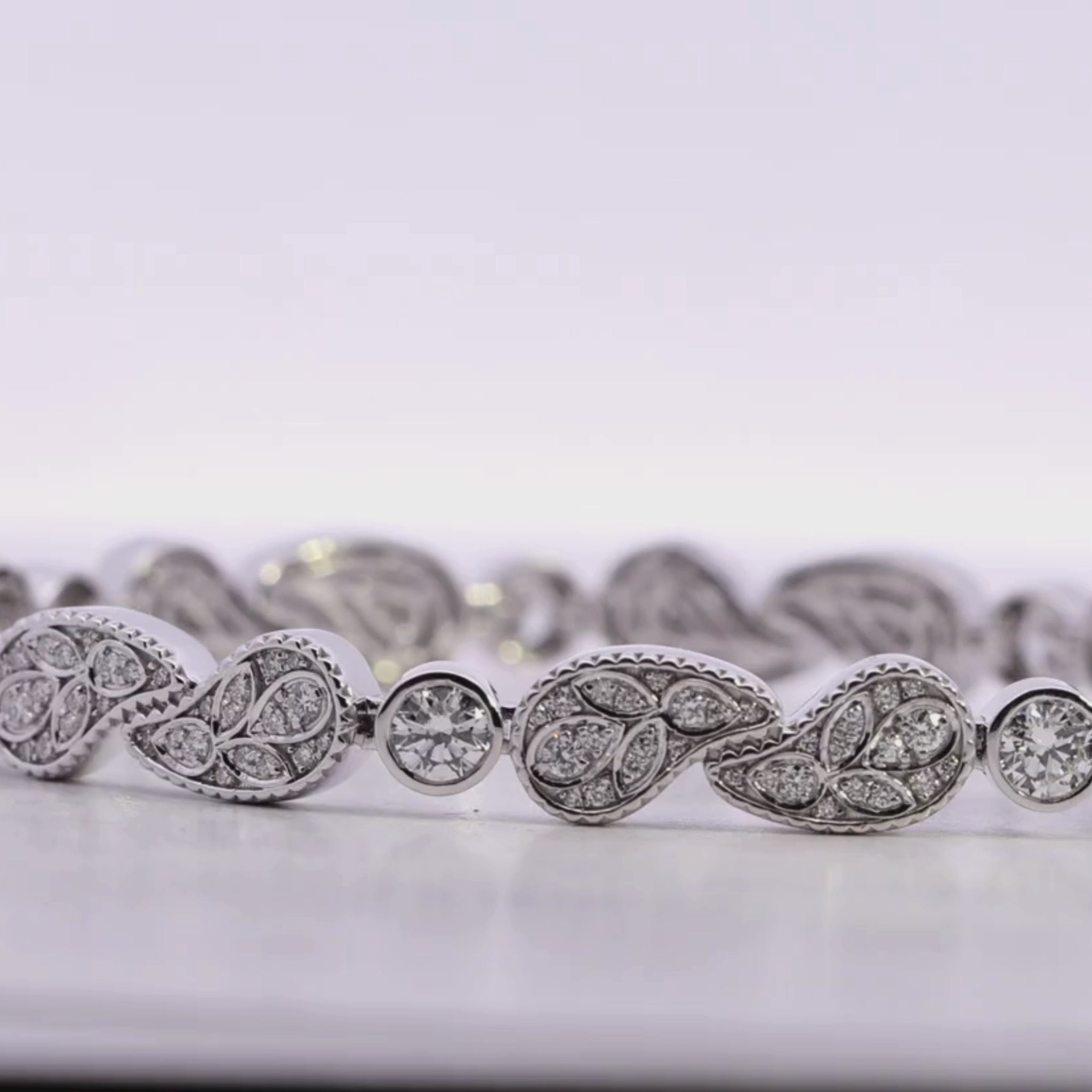 10KT White Gold Paisley Diamond Link Bracelet (3.3 CT) For Women's video