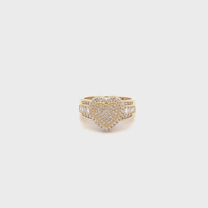 14K Yellow Gold Baguette and Round Diamond Heart Ring