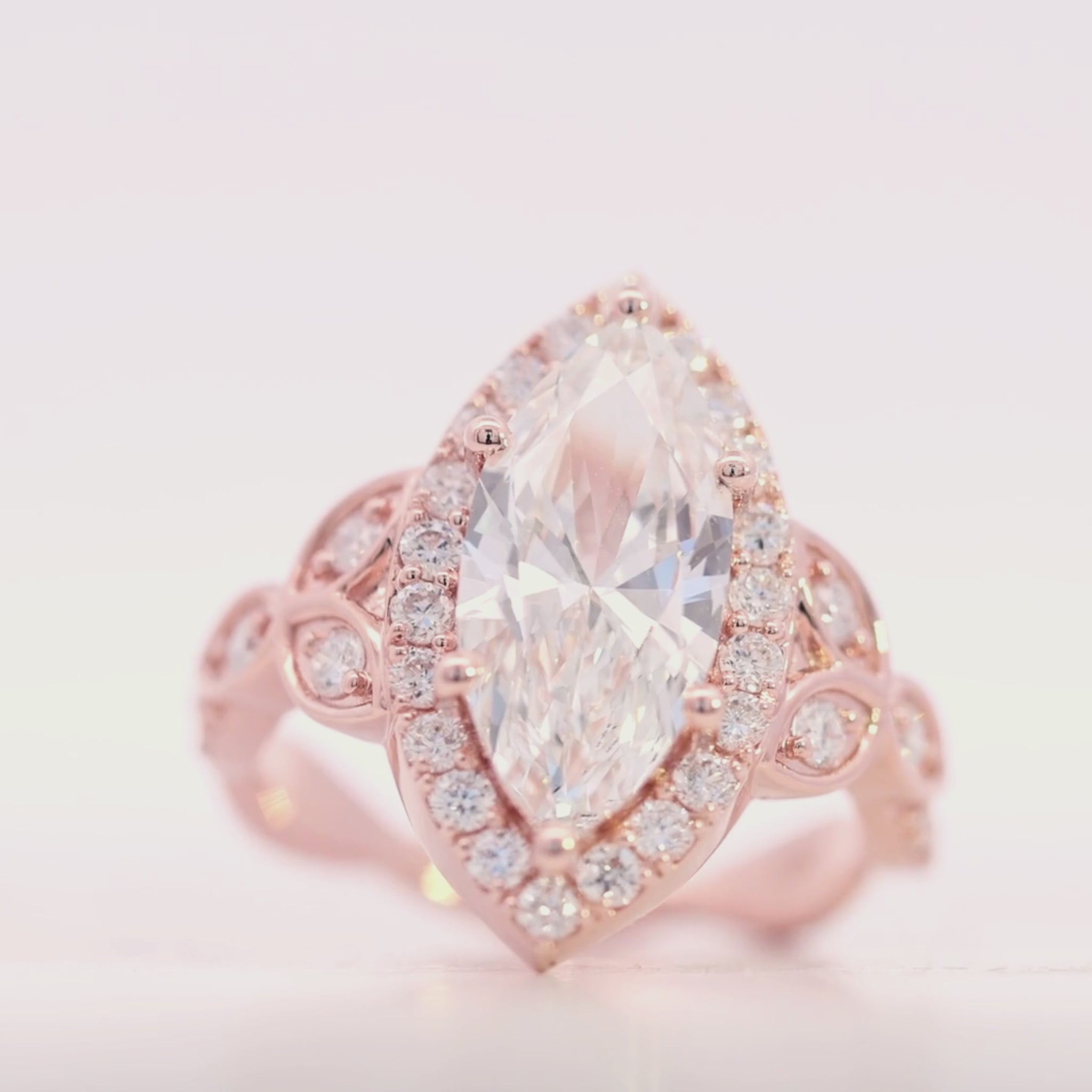 10KT Gold 3CT Marquise Halo Lab Diamond Statement Ring video