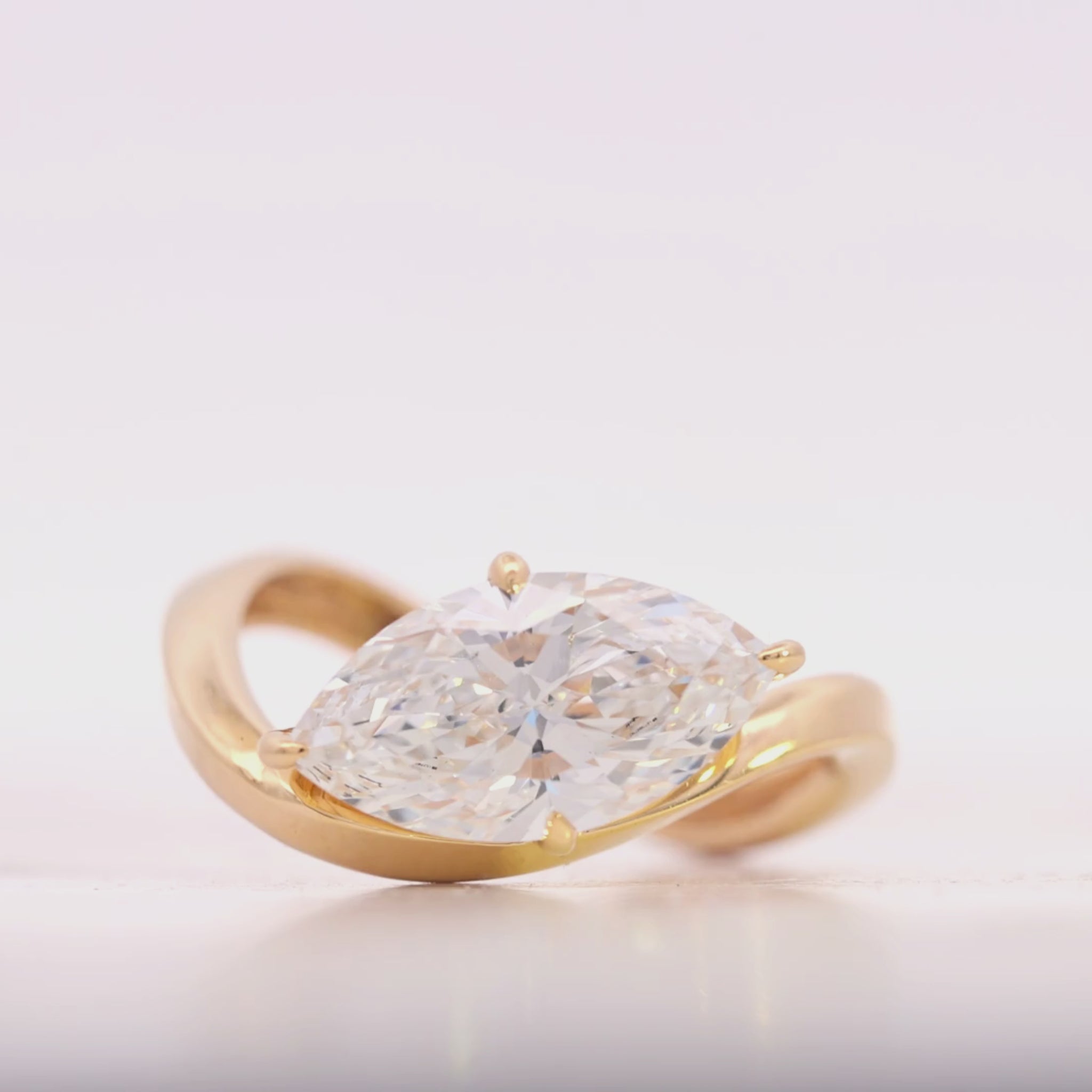 10KT Gold Marquise Lab Diamond Bypass Solitaire Engagement ring (3.50 CT) Video