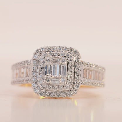 10KT Gold Double Halo Baguette Lab Diamond Ring for Women's (0.9 CT) Video