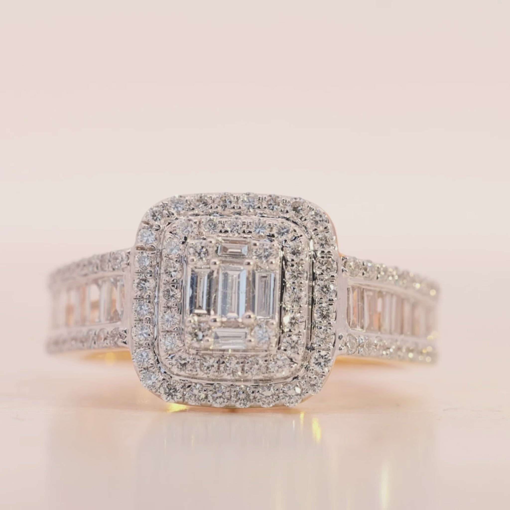 10KT Gold Double Halo Baguette Lab Diamond Ring for Women's (0.9 CT) Video