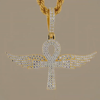 1.00CT Diamond Winged Ankh Cross Pendant in Gold