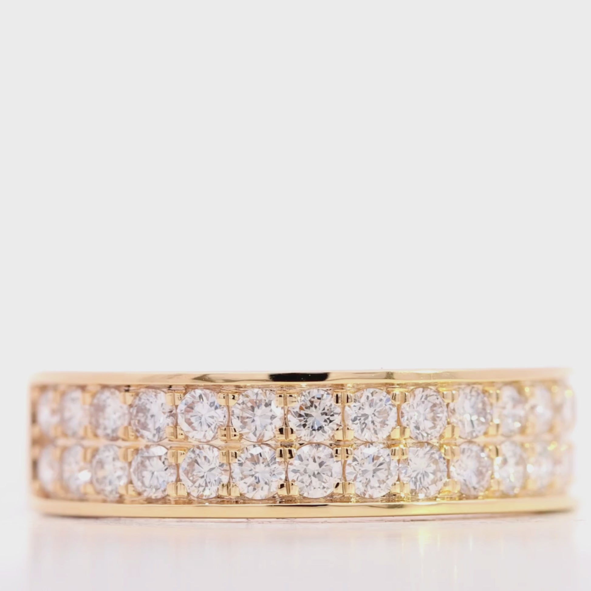 Yellow Gold Double Row Lab Diamond Band Ring (1.50 CT) For Women's Video