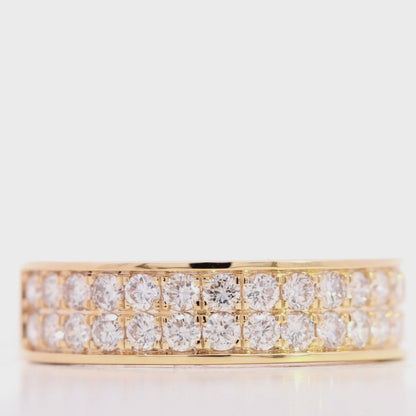 Yellow Gold Double Row Lab Diamond Band Ring (1.50 CT) For Women's Video