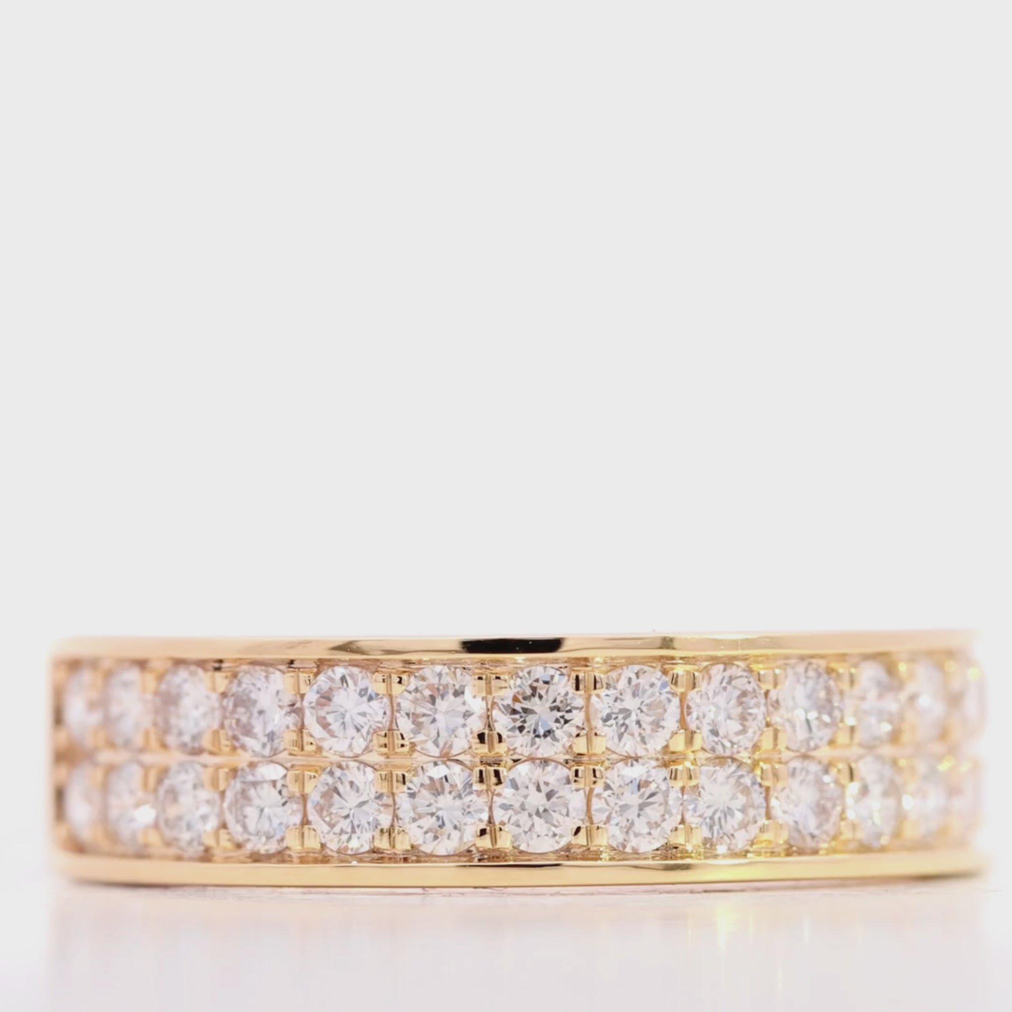 Yellow Gold Double Row Lab Diamond Band Ring (1.50 CT) For Women's Video