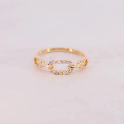 0.15CT Luxury Paperclip Chain Diamond Ring for Women in Gold