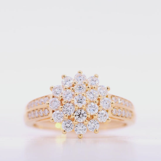 10KT Yellow Gold Floral Cluster Lab 0.8 CT Diamond Ring for Women Video