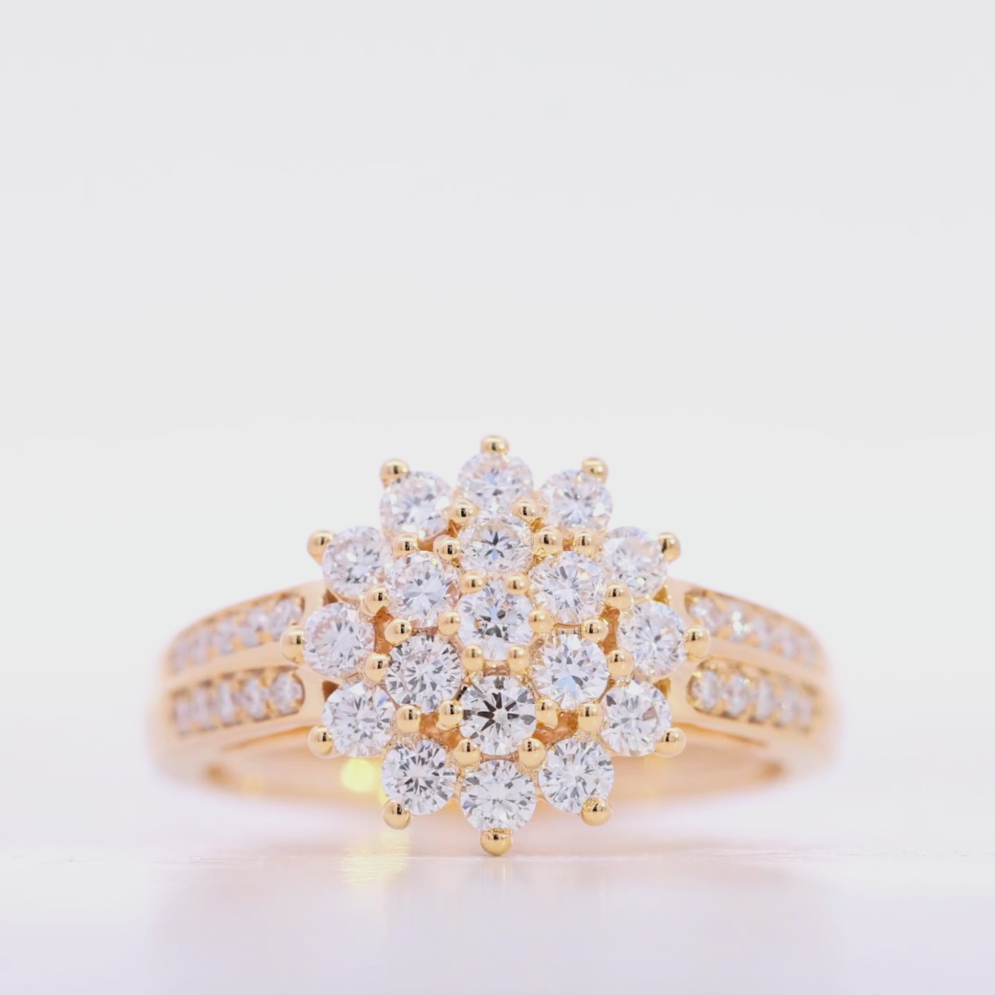 10KT Yellow Gold Floral Cluster Lab 0.8 CT Diamond Ring for Women Video