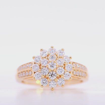 10KT Yellow Gold Floral Cluster Lab 0.8 CT Diamond Ring for Women Video