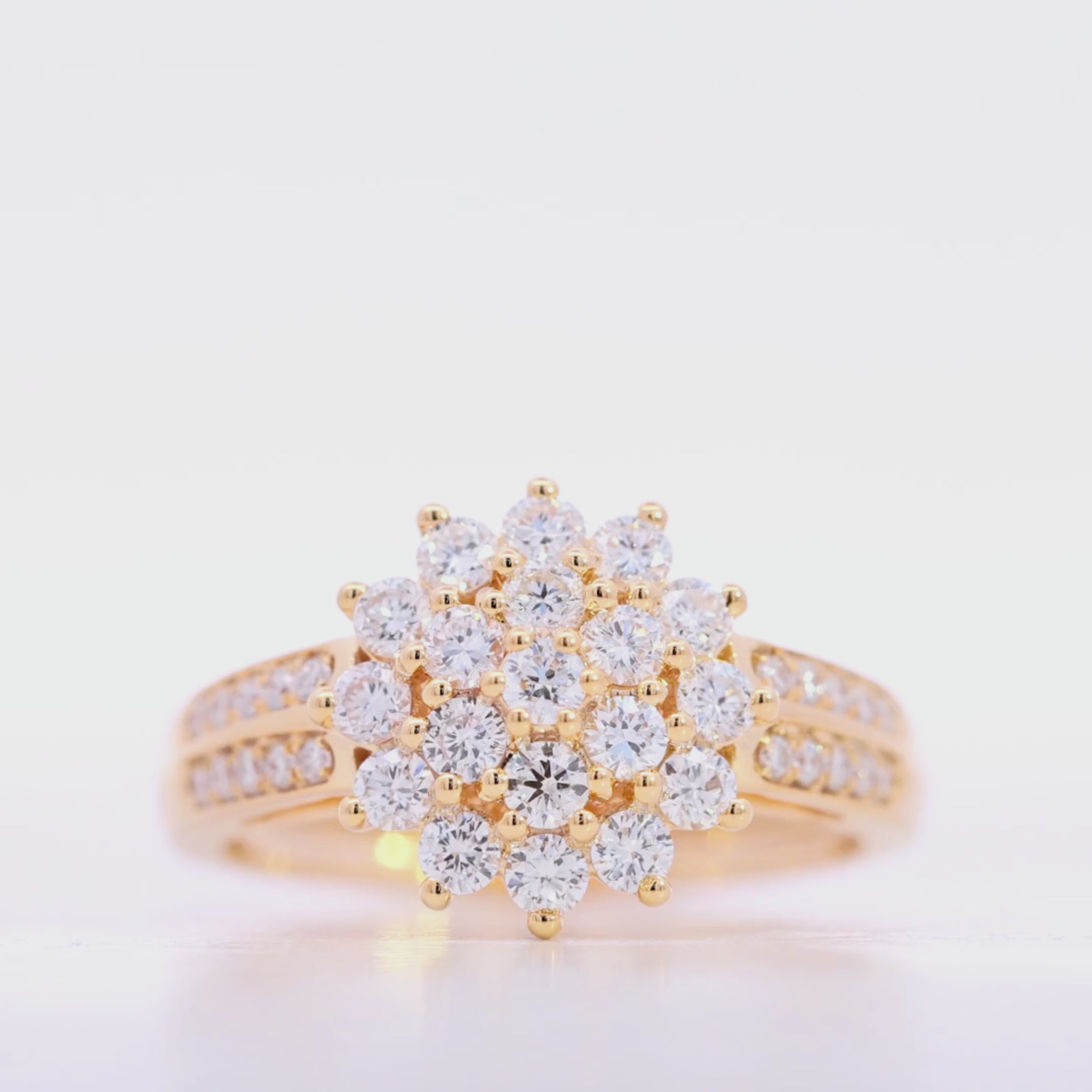 10KT Yellow Gold Floral Cluster Lab 0.8 CT Diamond Ring for Women Video