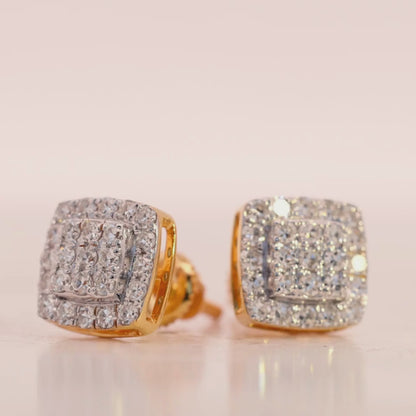 10KT Gold Cushion Cluster Lab Diamond Stud Earrings (0.50 CT) Video