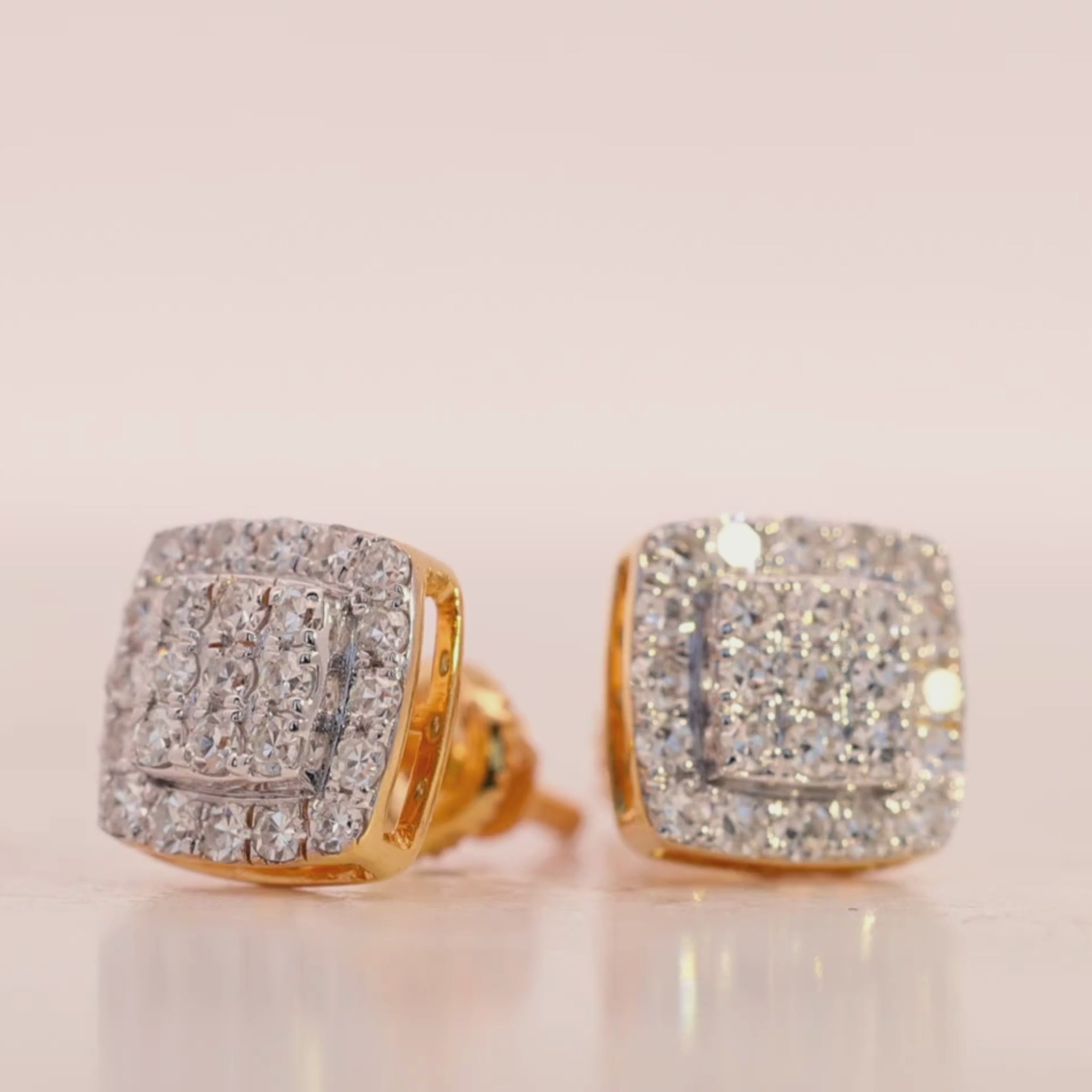 10KT Gold Cushion Cluster Lab Diamond Stud Earrings (0.50 CT) Video