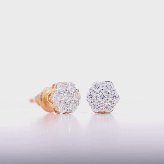 10KT Gold Round Cluster Lab Diamond Flower Stud Earrings (0.25 CT) Video