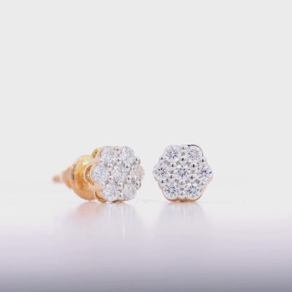 10KT Gold Round Cluster Lab Diamond Flower Stud Earrings (0.25 CT) Video