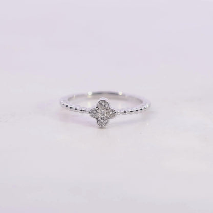 0.24CT Diamond Clover Beaded Stackable Ring in Gold