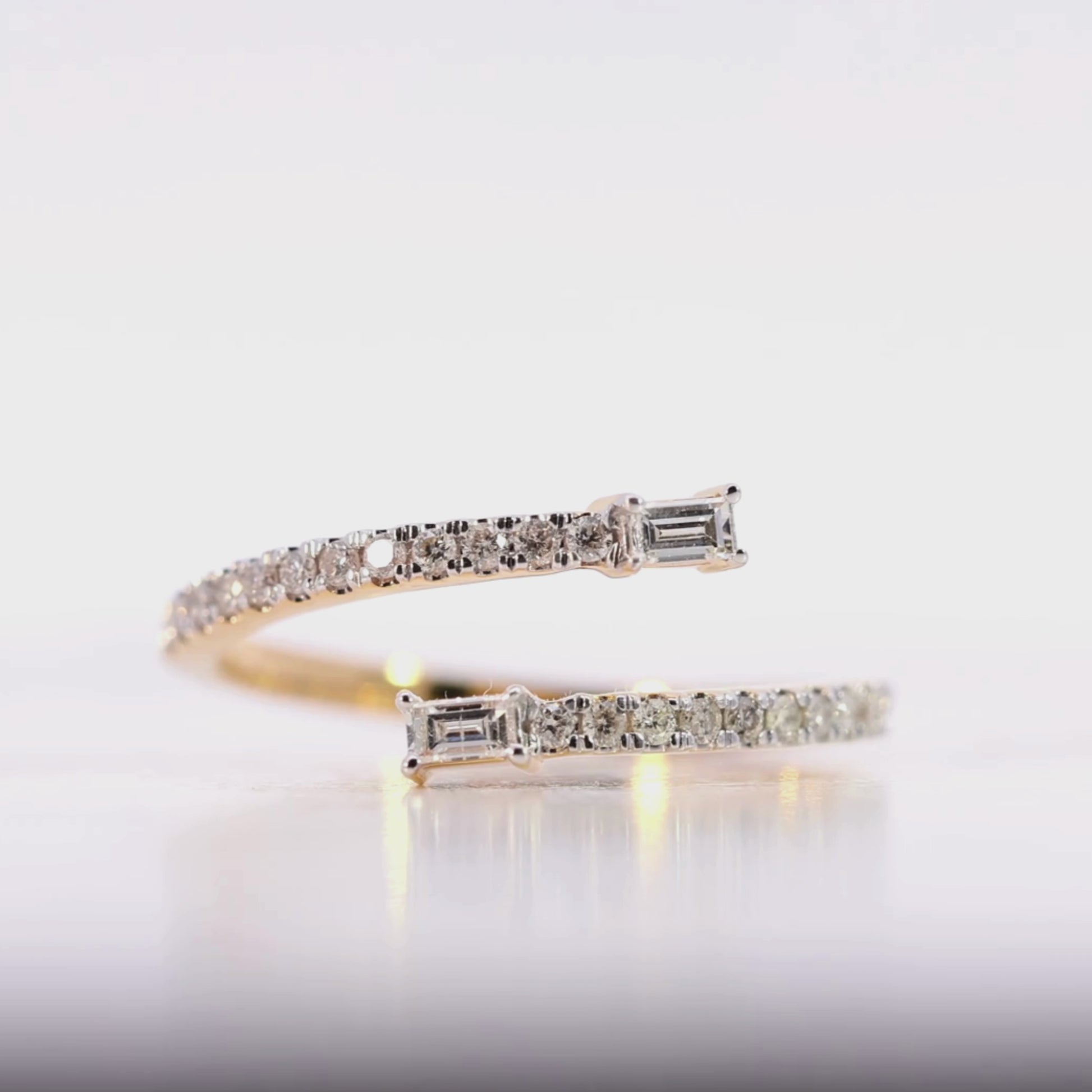 10KT Yellow Gold Open Wrap 0.1CT Baguette & Natural Diamond Ring Video