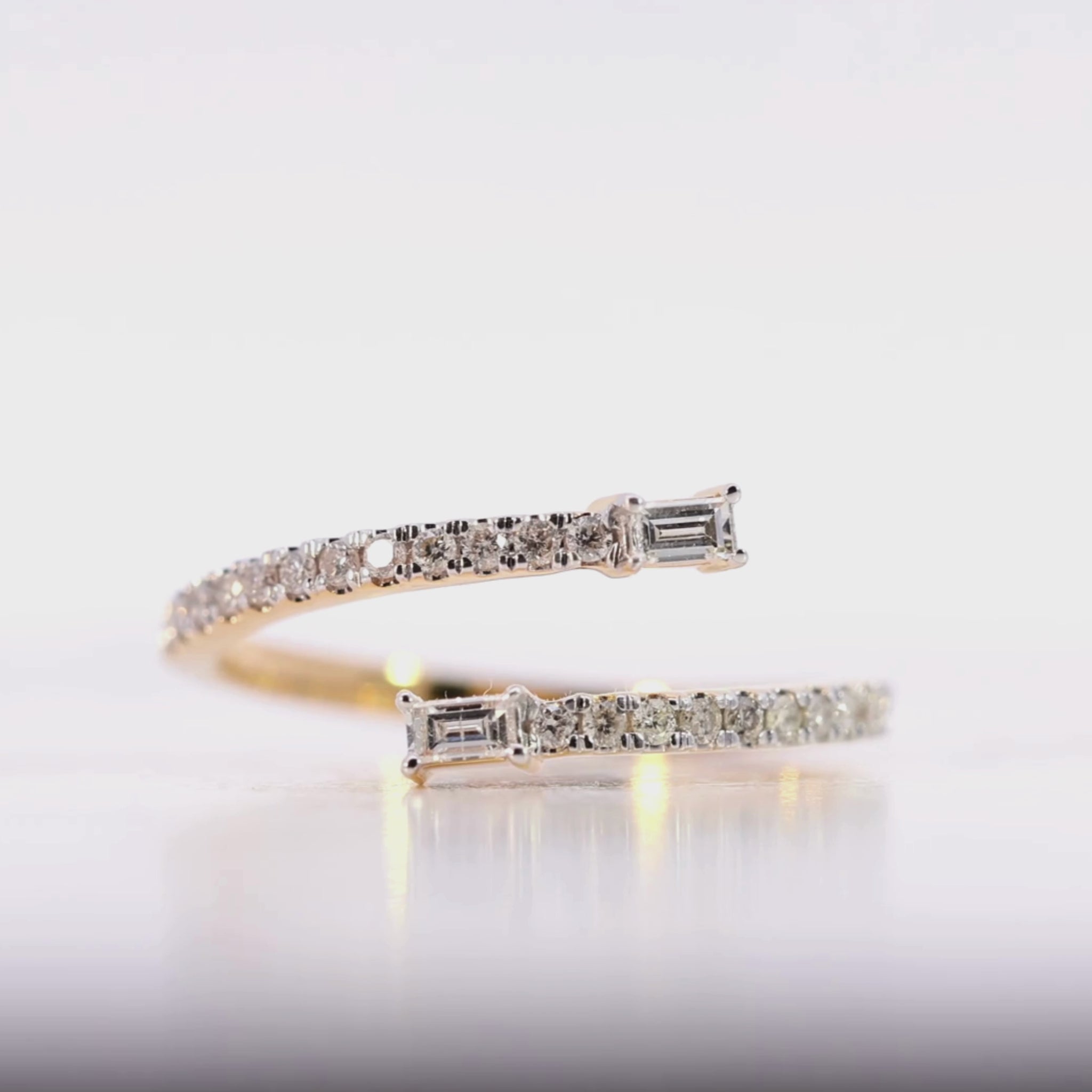 10KT Yellow Gold Open Wrap 0.1CT Baguette & Natural Diamond Ring Video
